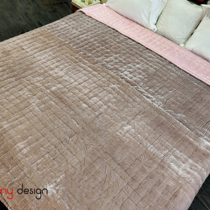 Pink silk & brown velvet quilt